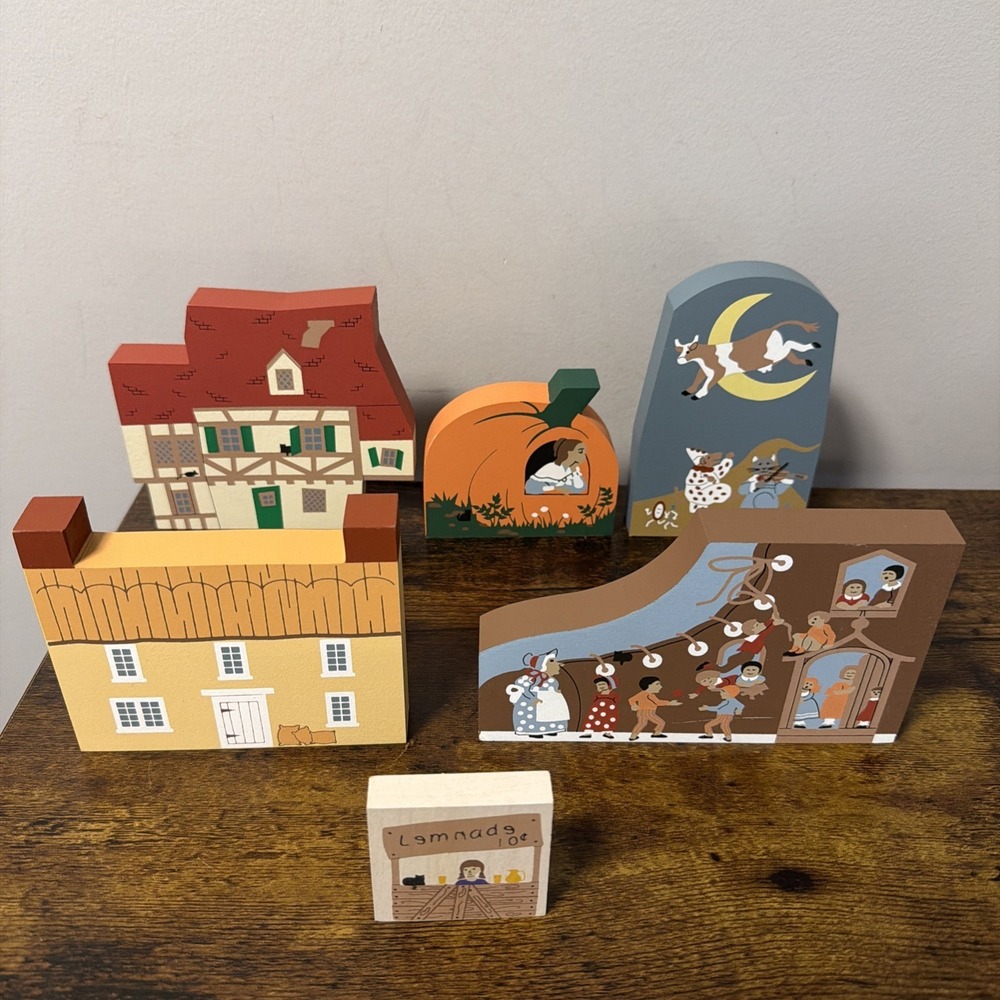 Cat's Meow Village‎ Nursery Rhyme Series - Lot of 6 Wooden, Hand Painted Figures
